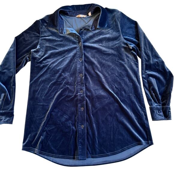 Soft Surroundings Legion Blue Velvet Boyfriend Tunic Shirt Women's Medium EUC - Picture 5 of 10